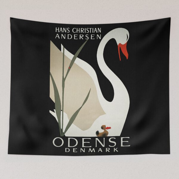 Item preview, Vintage Odense Denmark white swan travel advert designed and sold by Glimmersmith.