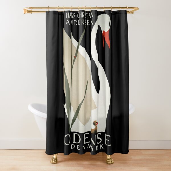 Vintage Odense Denmark white swan travel advert Shower Curtain