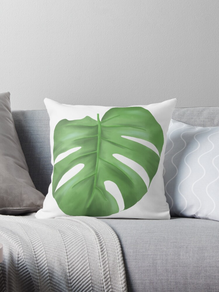 Thumbnail 1 of 4, Pillow, Monstera leaf designed and sold by EllilaDesigns.