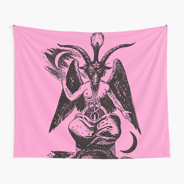 Black on Pink Baphomet Tapestry