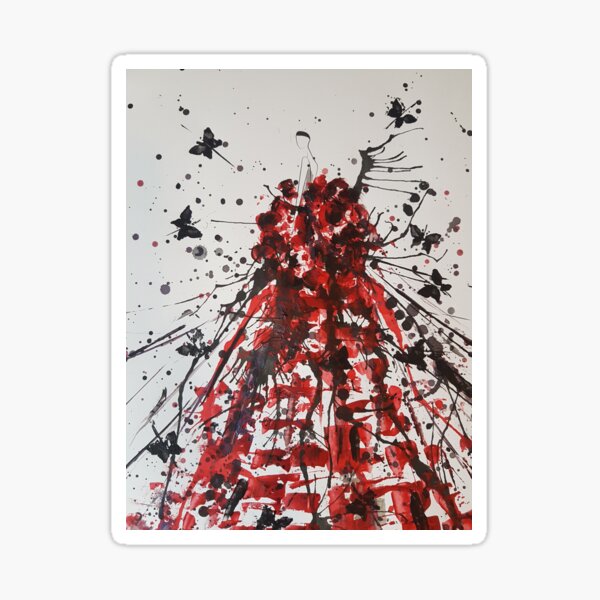 Item preview, LaLaLand Red dress girl with black butterflies designed and sold by navitalidesign.