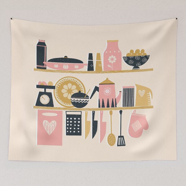 Item preview, Colorful Cooking In A Mid Century Scandinavian Kitchen designed and sold by BunnyThePainter.