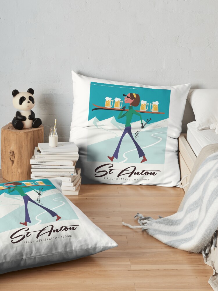 Alternate view of St Anton ski poster Floor Pillow