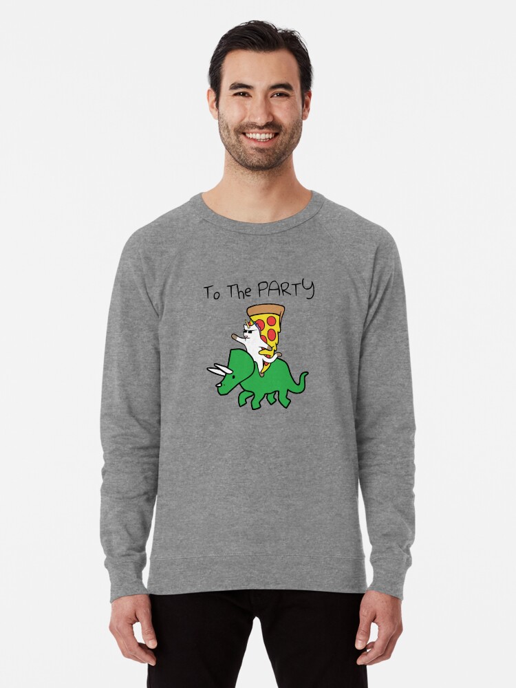 To The Party Unicorn Cat And Pizza Riding Triceratops Red