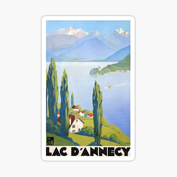 French vintage travel poster Annecy France Sticker