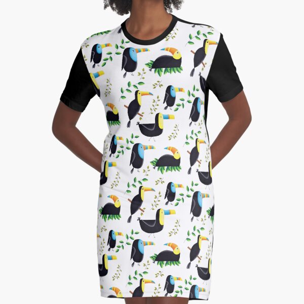Totally Tropical Toucans With Leaves Graphic T-Shirt Dress