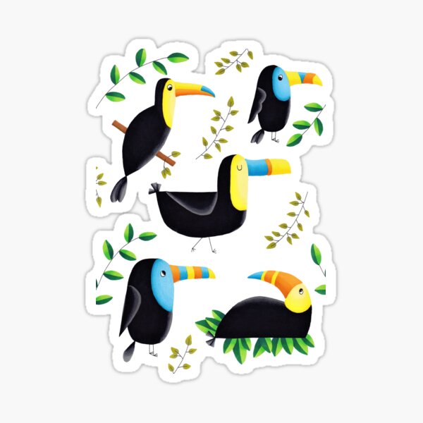 Totally Tropical Toucans With Leaves Sticker