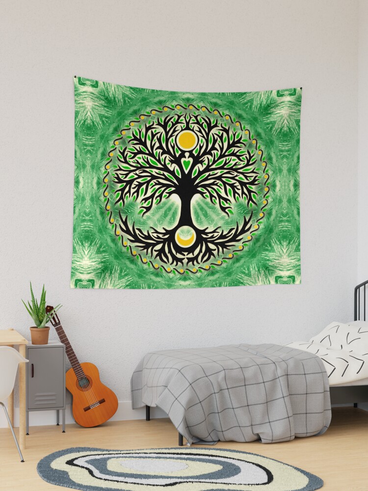 Wandbehang for Sale mit Yggdrasil, Baum des Lebens, Sonne und Mond, tree  of life von Anne Mathiasz