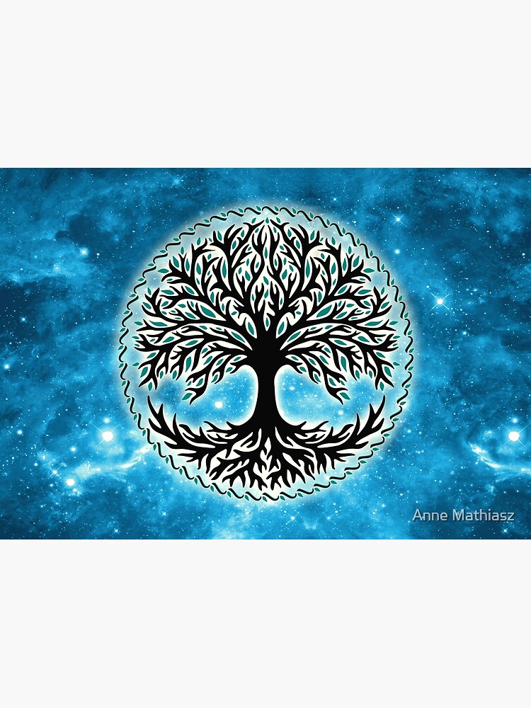Yggdrasil Tree of Life Knotwork Square Canvas Wall Art – Blue Pagan