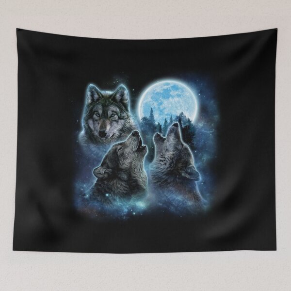 Item preview, Three Grey Wolves and Icy Full Moon Swirl with Galaxy Space designed and sold by Fox-Republic.