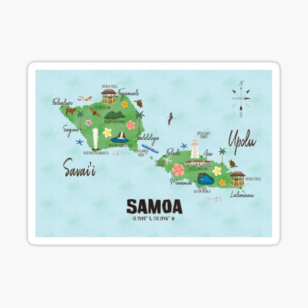 Item preview, Illustrated Samoa Map - Western Samoa designed and sold by lolomastudio.
