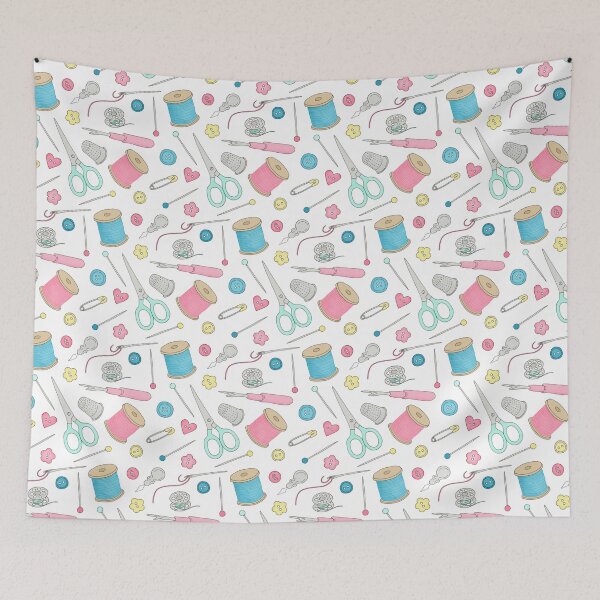 Item preview, Sewing Notions pattern - cotton reels, scissors, buttons and pins designed and sold by HazelFisher.