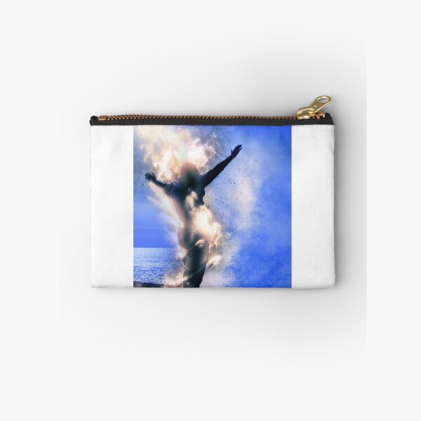 Item preview, silhouette of lone woman on fire with giant wave designed and sold by morrbyte.