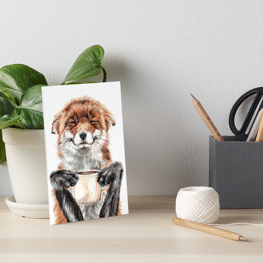 Morning Fox - cute coffee animal Art Board Print