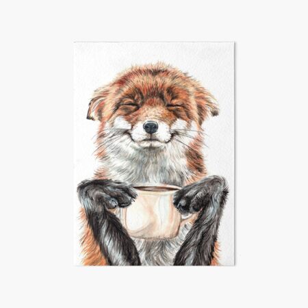 Morning Fox - cute coffee animal Art Board Print