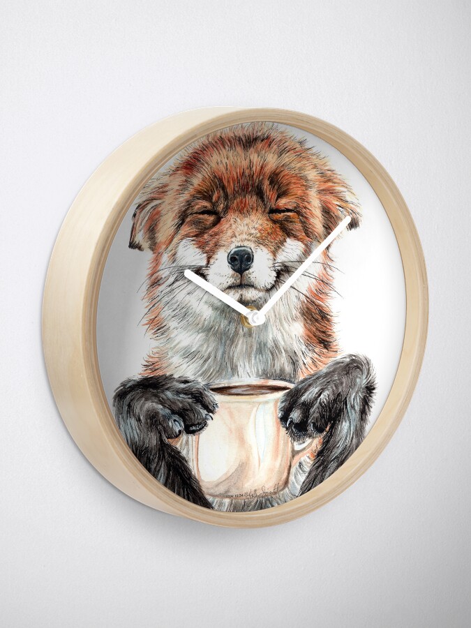 Alternate view of Morning Fox - cute coffee animal Clock