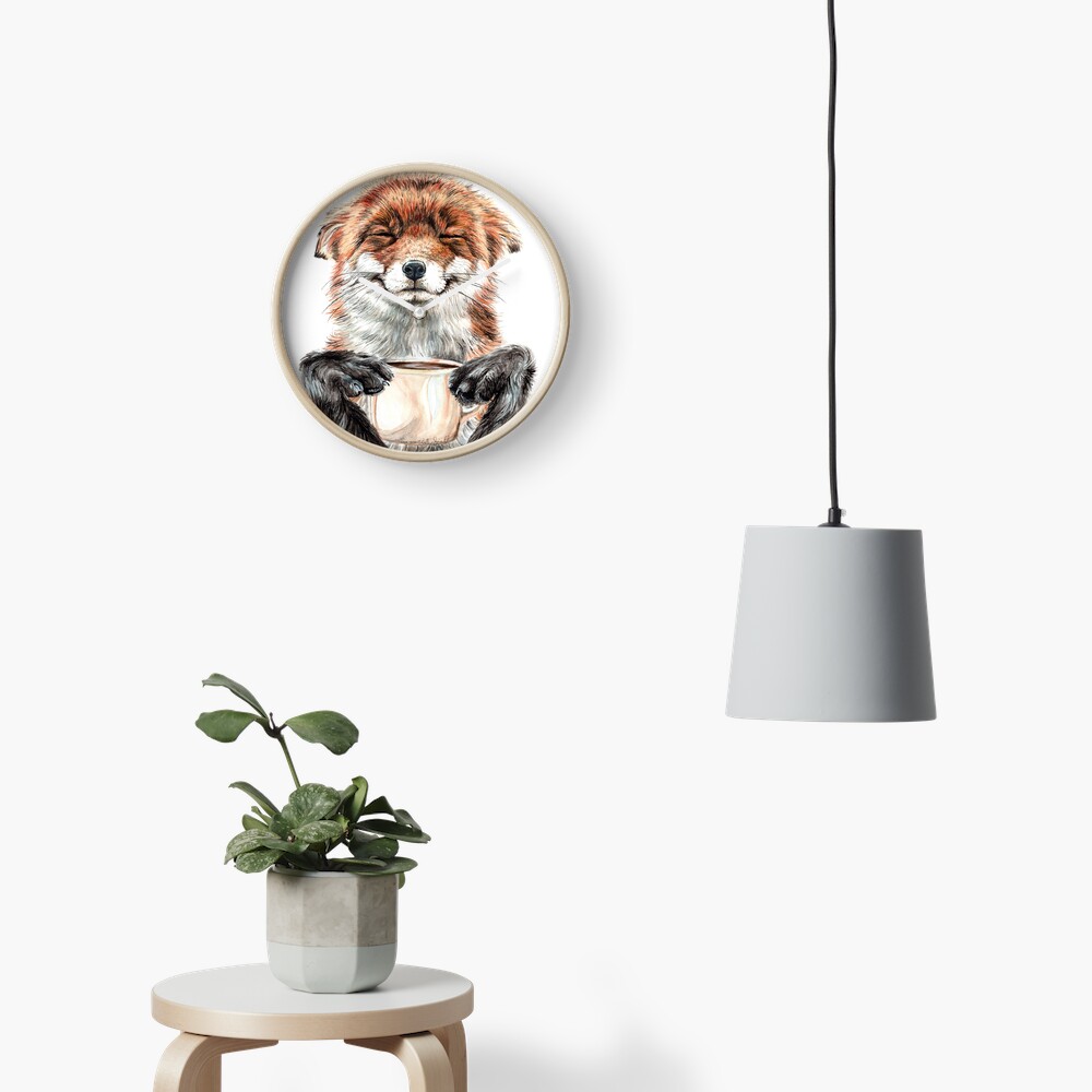 Morning Fox - cute coffee animal Clock
