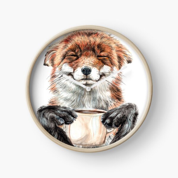 Morning Fox - cute coffee animal Clock