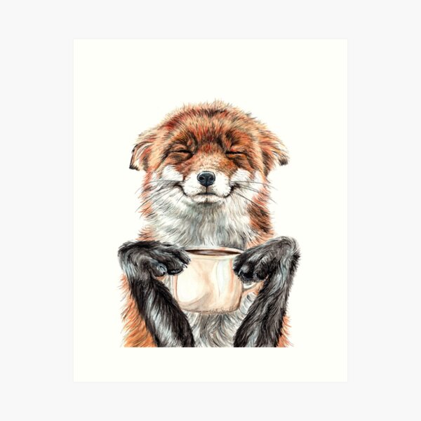 Morning Fox - cute coffee animal Art Print