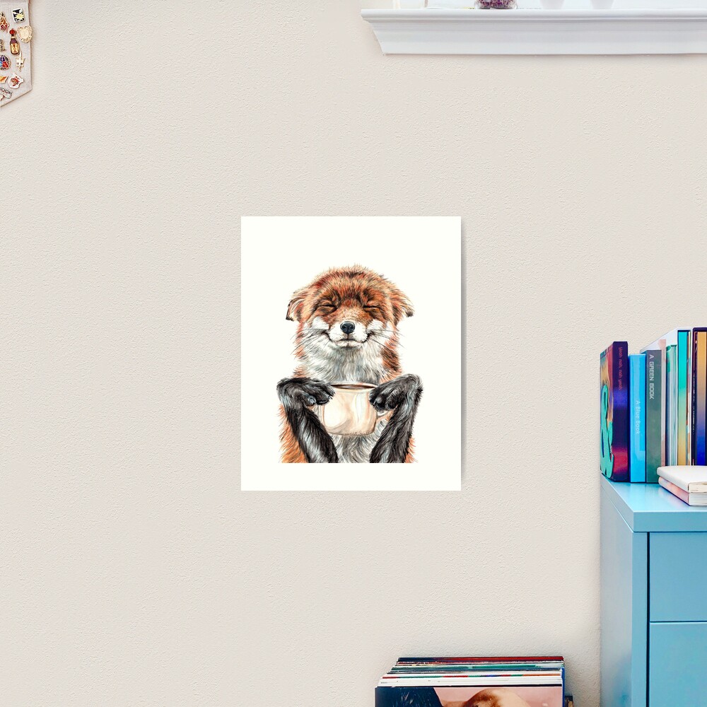 Morning Fox - cute coffee animal Art Print