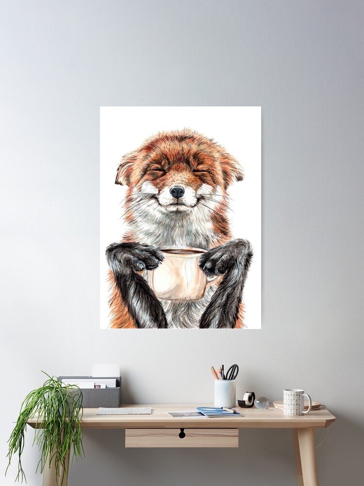 Thumbnail 1 of 3, Poster, Morning Fox - cute coffee animal designed and sold by HollySimental.