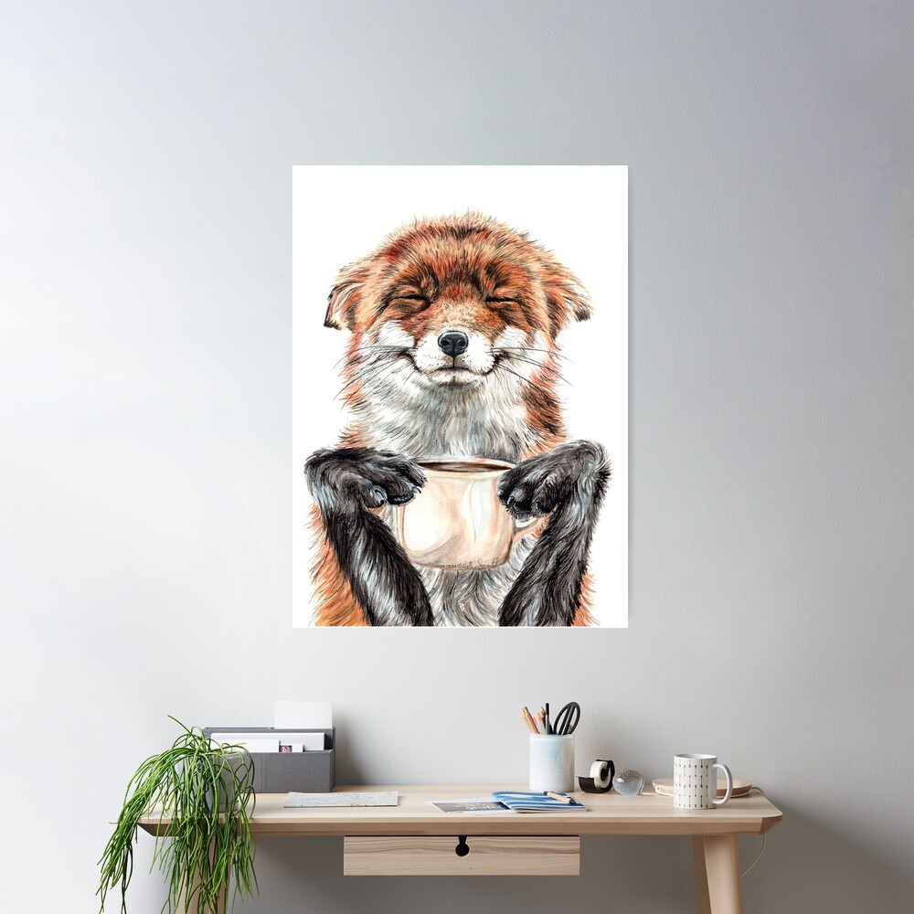 Morning Fox - cute coffee animal Poster