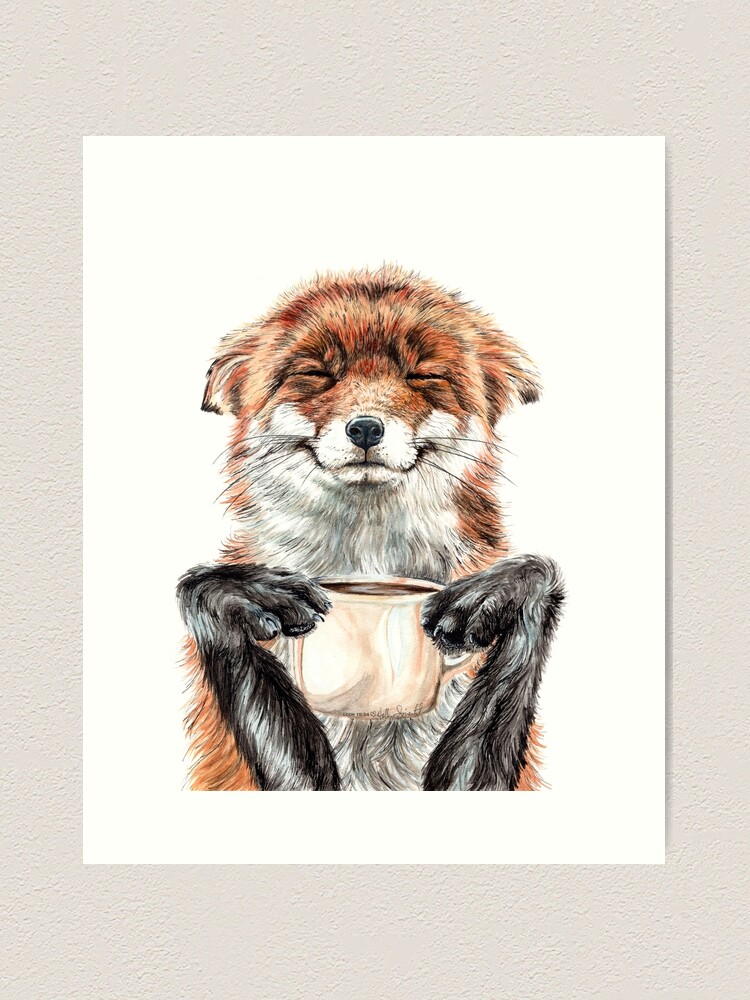 Alternate view of Morning Fox - cute coffee animal Art Print