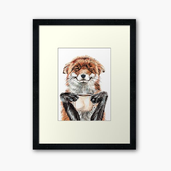 Morning Fox - cute coffee animal Framed Art Print