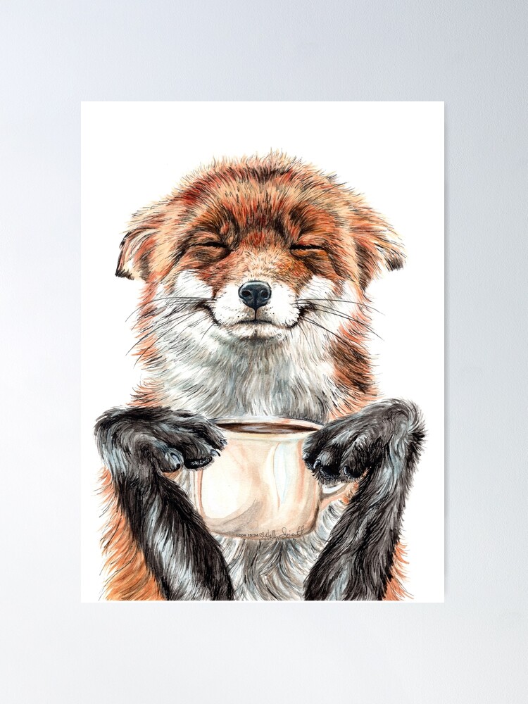Thumbnail 2 of 3, Poster, Morning Fox - cute coffee animal designed and sold by HollySimental.