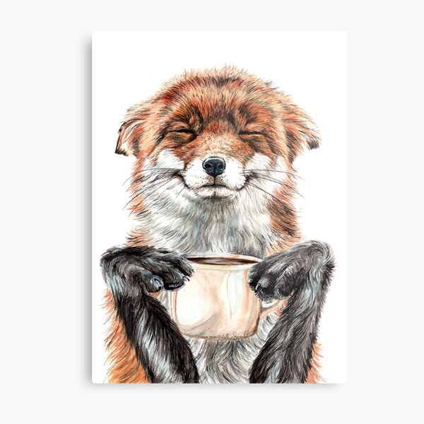 Morning Fox - cute coffee animal Metal Print