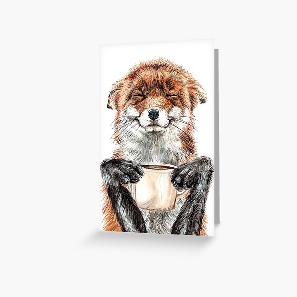 Morning Fox - cute coffee animal Greeting Card