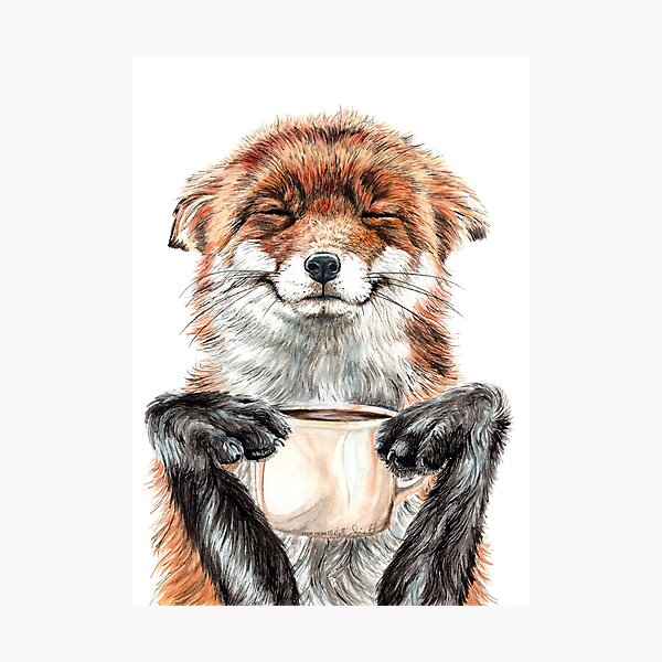 Morning Fox - cute coffee animal Photographic Print