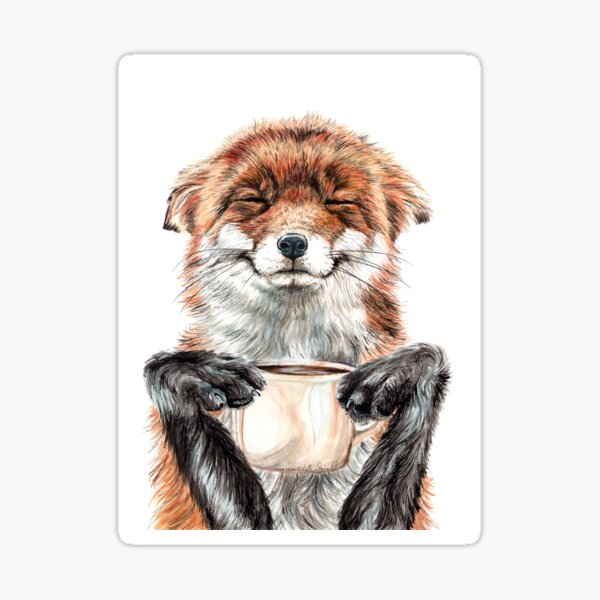 Morning Fox - cute coffee animal Sticker