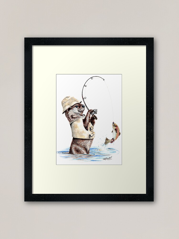 Nature's Fisherman - otter trout fishing Framed Art Print for
