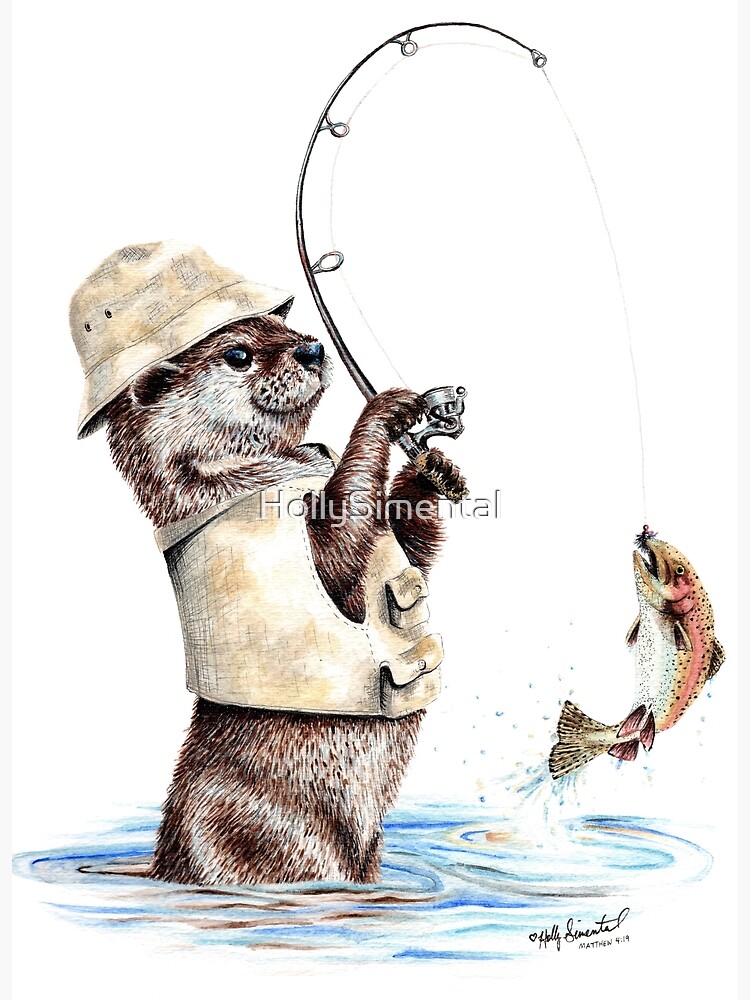 Nature's Fisherman - otter trout fishing Canvas Print for Sale by  HollySimental