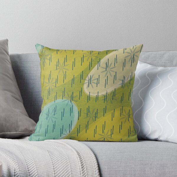 Modern circles with flowers and rain Throw Pillow
