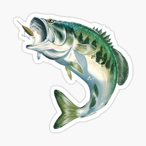 Large Mouth Bass With Santa Hat Sticker, Bass Fishing Sticker