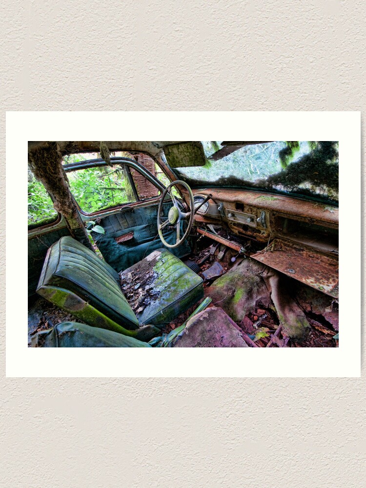 Alternate view of Car in the woods, Front Seat Art Print