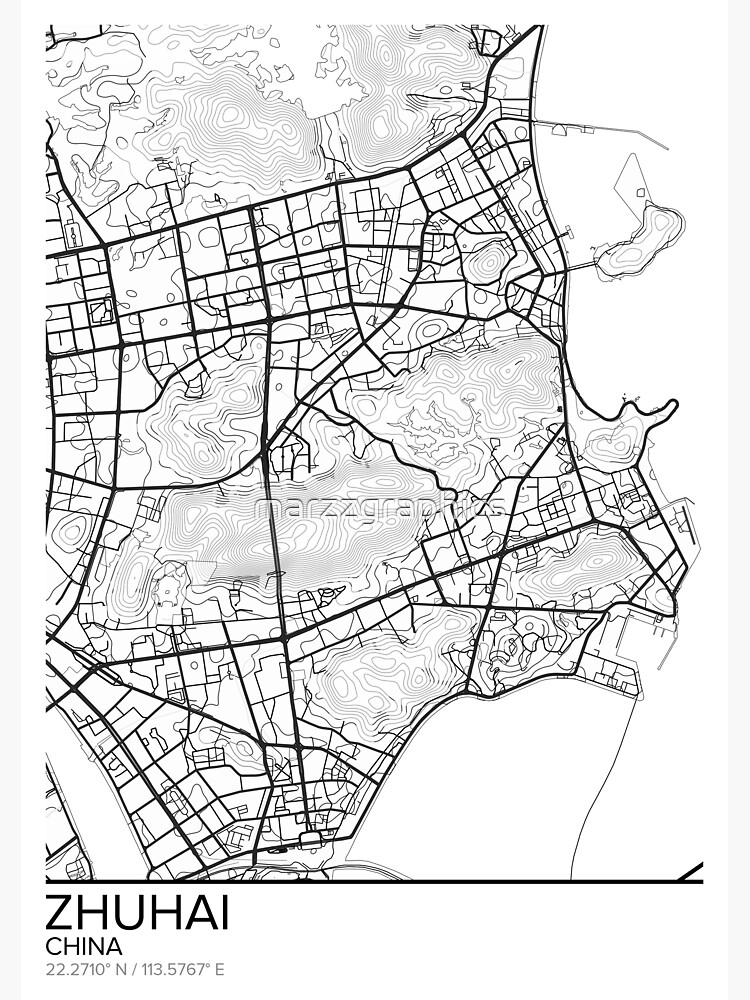 &ldquo;Zhuhai map poster print wall art, China gift printable, Home and
