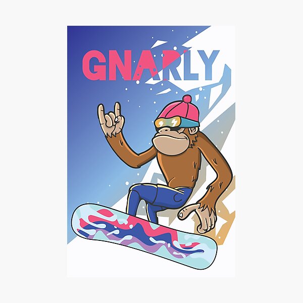 Gnarly Snowboarding Monkey Photographic Print