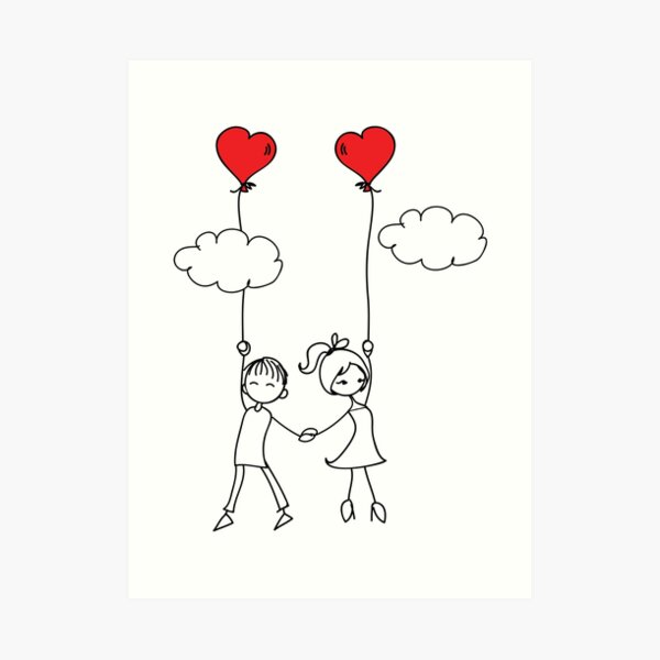 Couple in love gift cute stick figures Framed Mini Art Print by benabten