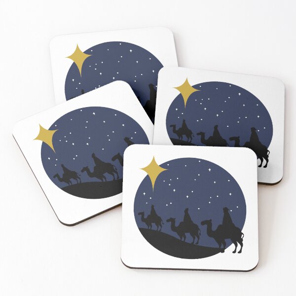 Item preview, night scene,christmas holidays,three kings,wise men, three camels,stars twinkling,three men travelling along dessert in night,blue sky designed and sold by Urban Binge.