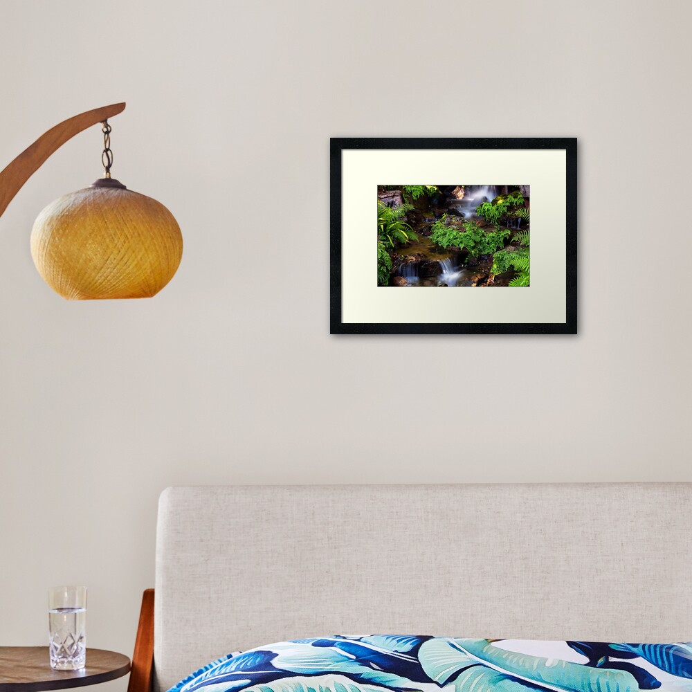 Waterfall at japanese Botanical garden Brisbane Framed Art Print