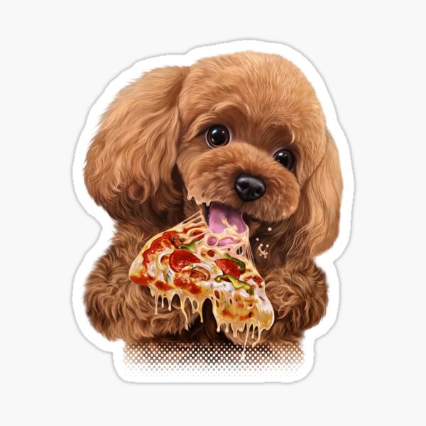 Hungry Toy Poodle Puppy Devouring Pizza, Cute Dog Sticker