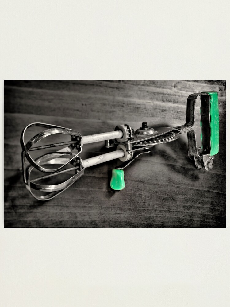 Alternate view of Old egg beater in black & white Photographic Print