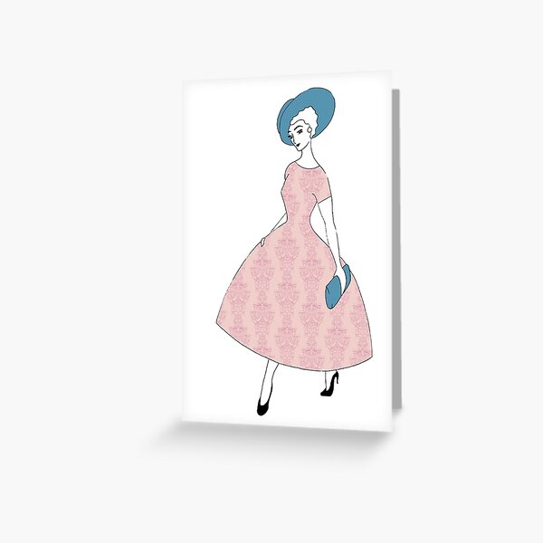 Parisienne - Pink chandelier, blue hat Greeting Card