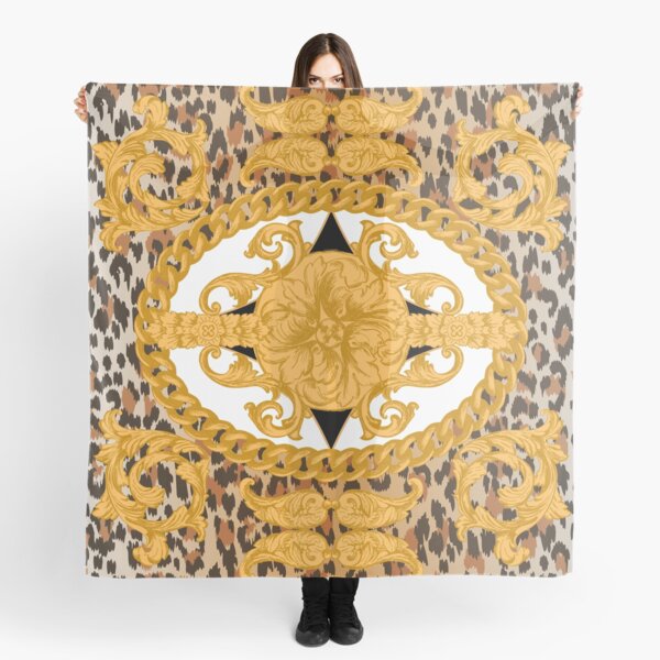 leopard skin and golden baroque elements. Fashion seamless pattern Scarf