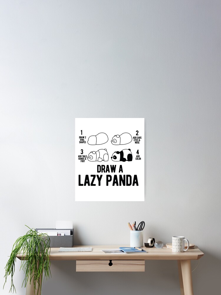 Draw a lazy Panda fun animal step by step painting Poster