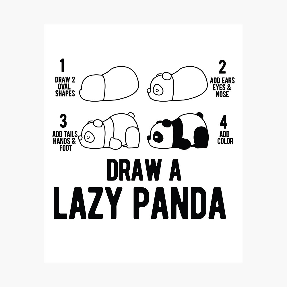 Draw a lazy Panda fun animal step by step painting Poster