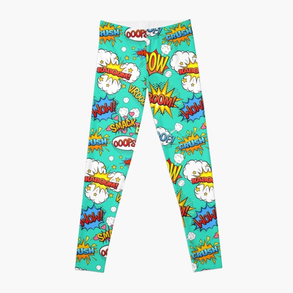 Comic Pop Art Explosions pattern in blue Leggings